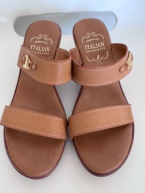 Italian Shoemakers Brown Leather Double-Strap Slide Sandals
